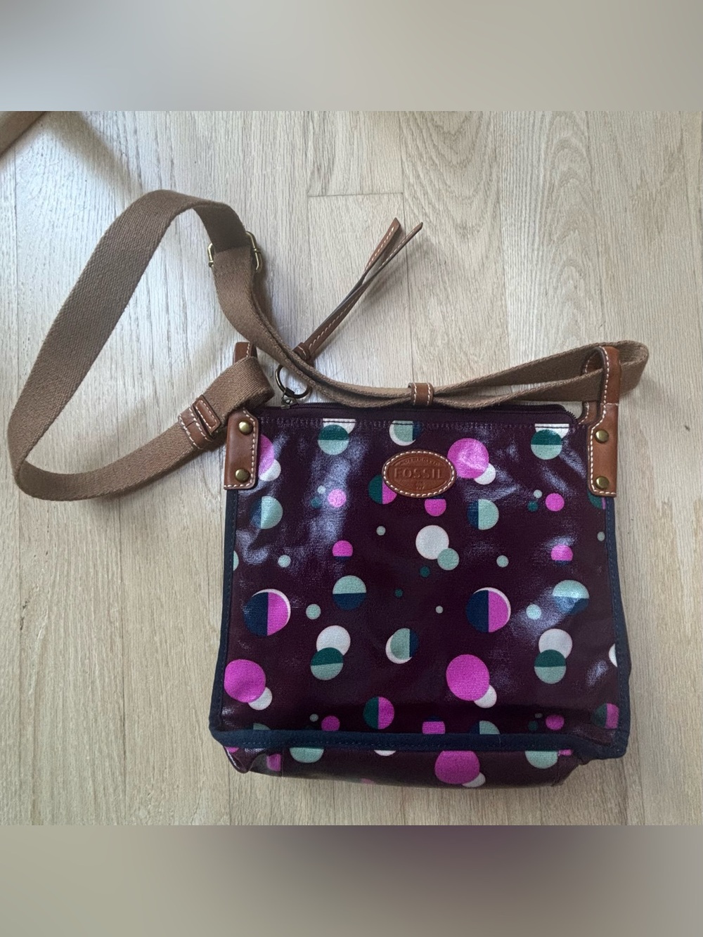 Fossil Keyper "Total Eclipse" Coated Canvas Crossbody Bag Purse